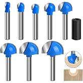 Core Box Router Bit Set, 8Pcs Solid Carbide 1/4 Inch Shank Woodworking Tool with 1/4" to 1" Round Nose Double Flute Bits, for Half Round Grooves and Cove Cutting for Woodworking Grooves and Coves