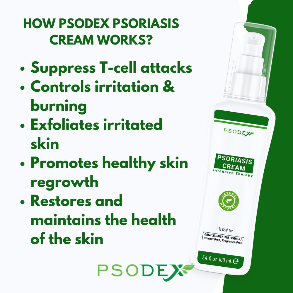 PSODEX Psoriasis Cream – 3.4fl oz Topical Psoriasis Treatment with Coal Tar, Salicylic Acid, Tea Tree Oil, Aloe Vera – All-Natural Ingredients – Soothing and Moisturizing Coal Tar Psoriasis Cream