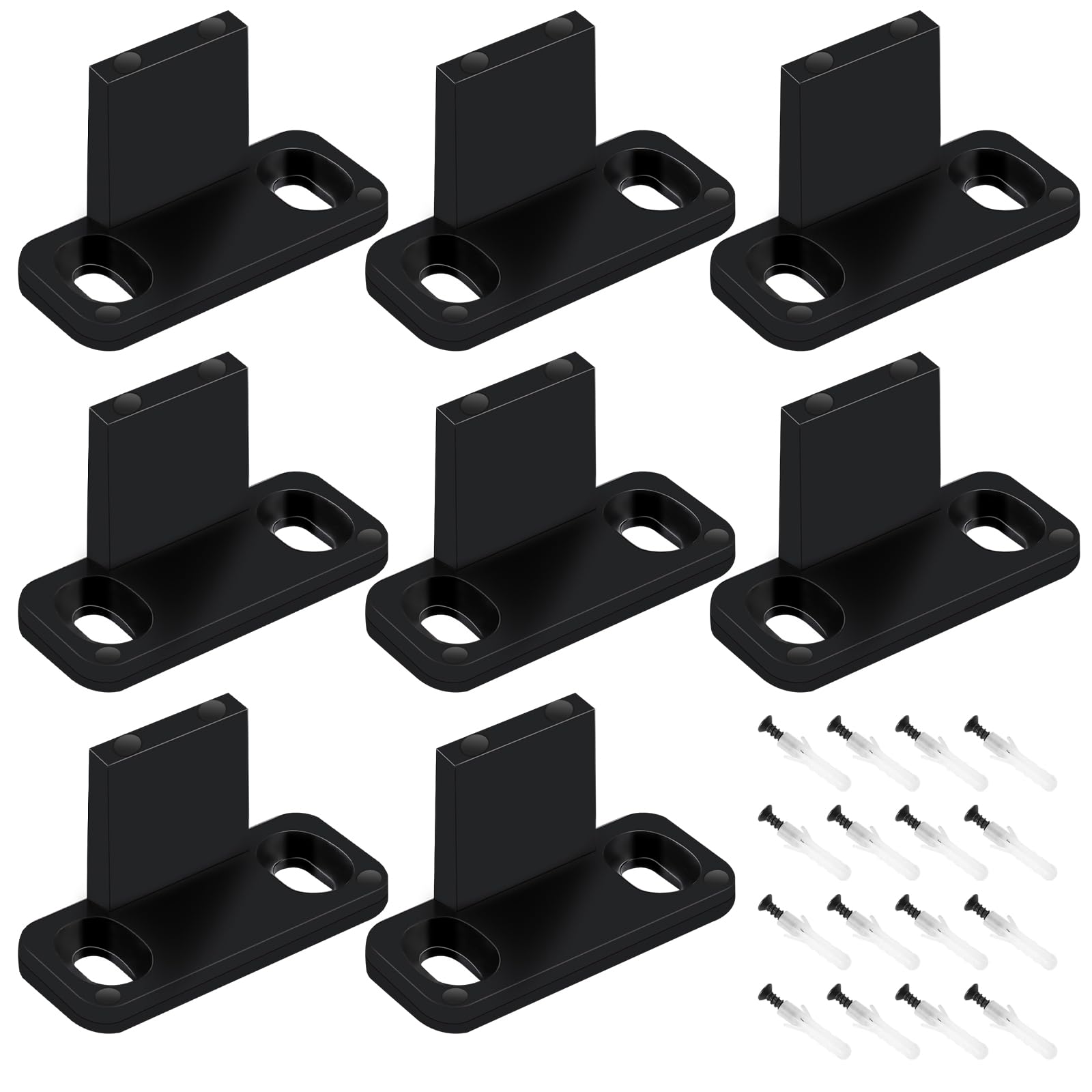 8 Pcs Sliding Closet Door Floor Guide Floor Mounted Door Bottom Guide Sliding Barn Door Guides Plastic Track Guide Hardware for Sliding Doors Including Pocket with Screws and Bypass(Black)