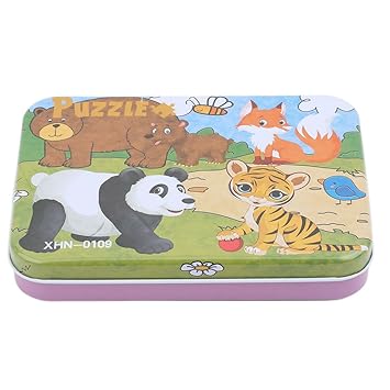 Dolland Jungle Animal Series Jigsaw Puzzle Sets, 4-Pack 4 Complexities, Wooden Animals Kids Puzzles Toys, Free Iron Box for Easy Storage,Panda