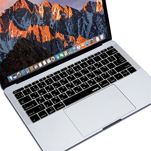 XSKNHebrew Silicone Keyboard Skin Cover forMacBook Pro 13 (2016 Model A1708, Flat Key, No Touch Bar) and Macbook 12 (2015 Model A1534),US EU Version (Black)