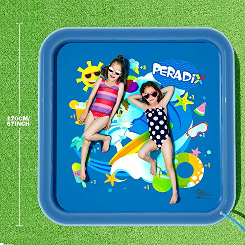 Peradix Water Sprinkler Splash Pad for Kids, Upgraded 68\' Summer Outdoor Water Toys Wading Pool Splash Play Mat for Toddlers Baby, Outside Water Play Mat for 1-12 Years Old Children Boys Girls(Square)