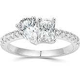 Wyyxl 1.0-1.5 Carat Moissanite Eternity Band, Sterling Silver 14K Yellow Gold Plated Rings Jewelry Pear/Emerald Cut Engagement Rings - Toi Et Moi Rings for Women Size 4-10