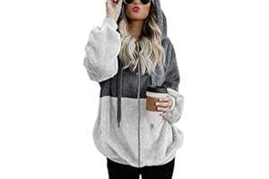 WUAI-Women Casual Sherpa Fleece Jacket Hoodies Full Zip Faux Fuzzy Long Sleeve Fluffy Fleece Sweatshirt Outwear