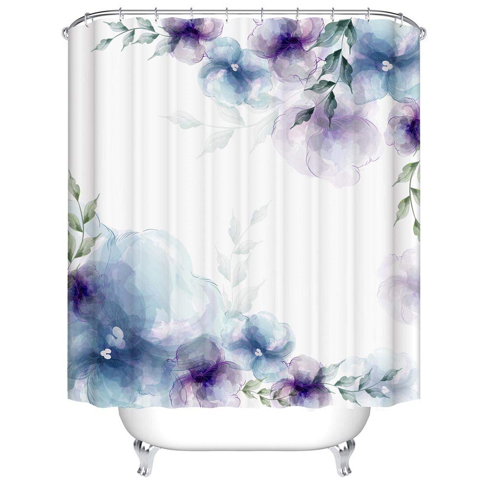 BOYOUTH Blue and Purple Ink Paintings Pattern Digital Print Shower Curtains for Bathroom Decor,Polyester Waterproof Fabric Bath Curtain with 12 Hooks,70x70 Inches,Multicolor