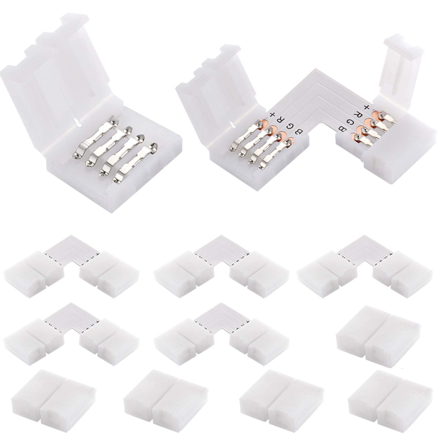 EKSAVE 4 Pin RGB LED Light Strip Connectors 5 Pcs L Shape+5 Pcs Gapless for SMD 5050 Multicolor LED Strip (10 Pcs)