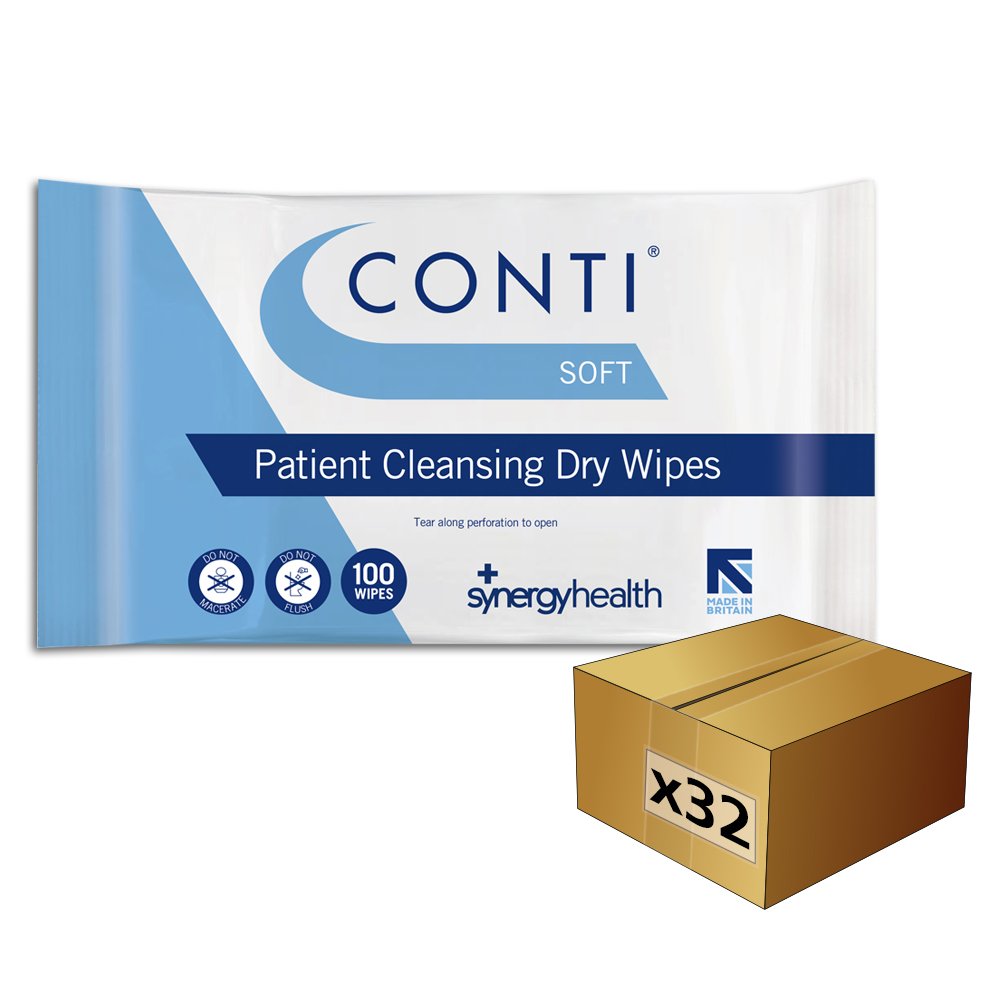 Synergy Health 32 Packs of 100 Conti Soft Large Dry Patient Cleansing