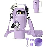 TECFUN Water Bottle Carrier Bag with Phone Pocket for Stanley, Neoprene Water Bottle Holder Pouch with Adjustable Strap Bollus with Straw Cover & Carabiner for Stanley Cup Accessories