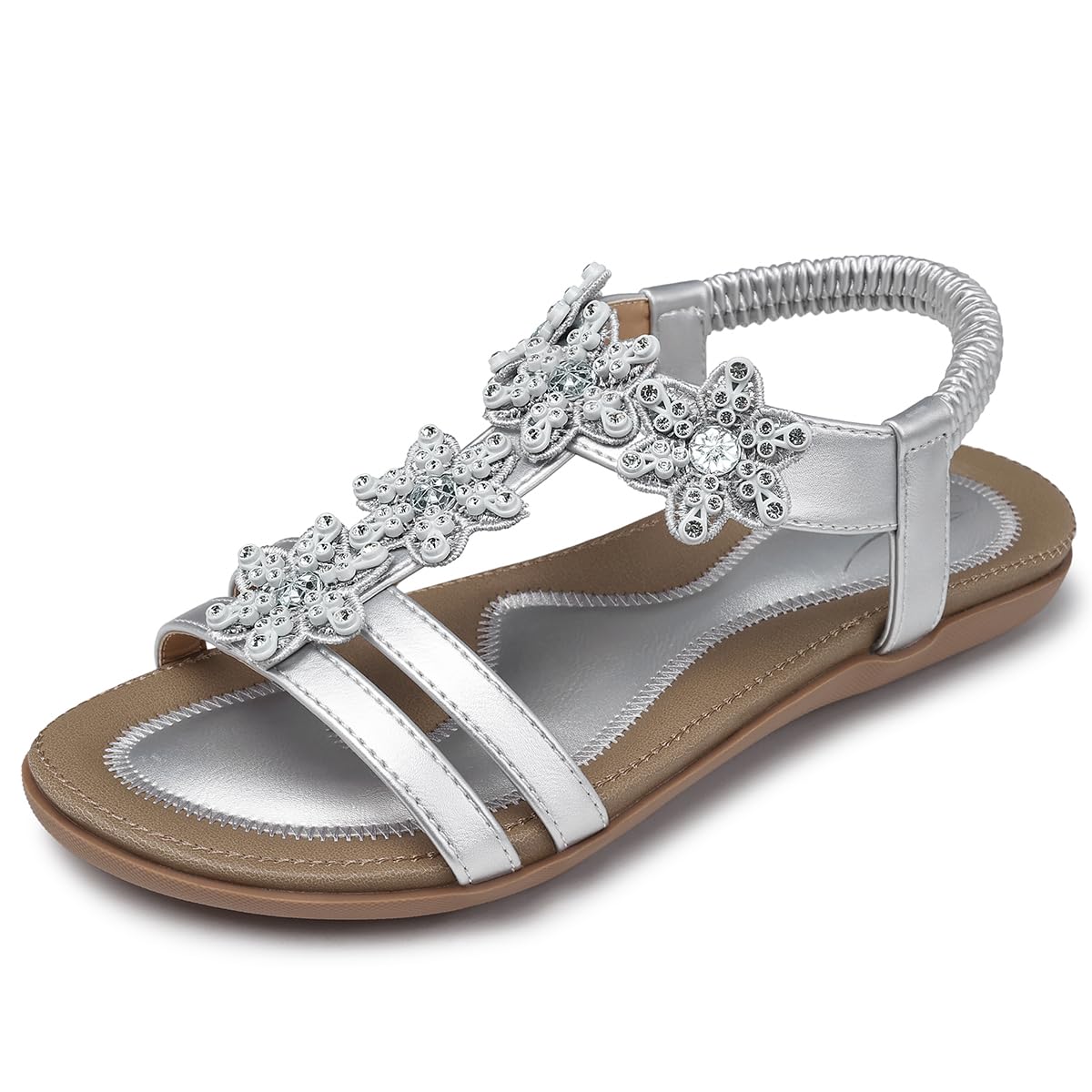 View 1 of **USED**
SHIBEVER Flat Sandals for Women Dressy: Silver Size 11 Summer Comfort Dress Sandals- Comfortable Walking Open Toe Flats Womens Sandal USED ***