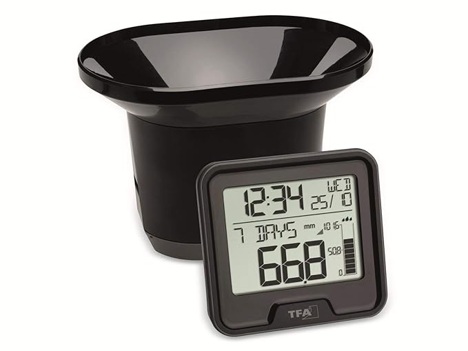 TFA Dostmann Drop Funk-Regenmesser, Niederschlagsmengen leicht ermitteln, kabelose Übertragung, 24h Regenalarm