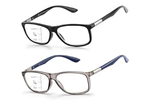 Missfive 2 Pack Premium Progressive Multifocus Reading Glasses for Men Women, Lightweight TR90 Frame Readers, Unisex No-line Trifocal Eyeglasses for Near Range, Anti Blue Light/UV, 2.5x