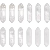 OLYCRAFT 12Pcs Natural Quartz Crystal White Quartz Point Hexagonal Crystal Double Terminated Points Wands No Hole Pendants Gemstone Point Decor for DIY Crafts Necklace Jewelry Making