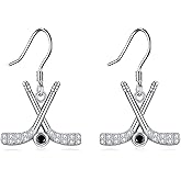YAFEINI Golf Hockey Tennis Baseball Lacrosse Stick Earrings Gifts Sterling Silver Golf Hockey Club And Ball Lacrosse Stick Dangle Earrings Sport Lover Jewelry for Women Gifts