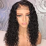 LIAZAHAIR Short Deep Curly Human Hair Lace Front Wigs with Baby Hair Pre Plucked Natural Hairline Brazilian Hair Bob Wig for Ladies (12 Inch, Lace Front Wig)