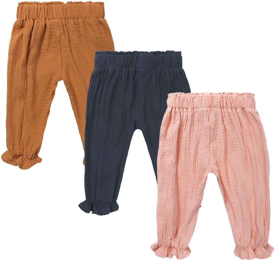 MYGBCPJS Baby Boys Girls 3 Pack Cotton Linen Trousers Kids Casual Ankle Pants