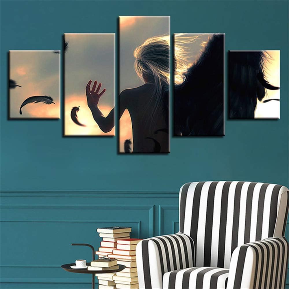 No Framemarco Fotos Modulares 5 Unidades Angeles Con Alas Negras