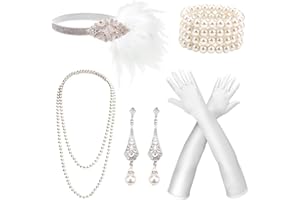 DRESHOW 1920s Great Gatsby Accessories Set for Women Flapper Costume Accessories Feather Headband Roaring 20s Accessories Set
