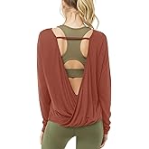 Muzniuer Women's Long Sleeve Open Back Workout Shirts Loose Backless Yoga Shirts Thumb Hole Shirts