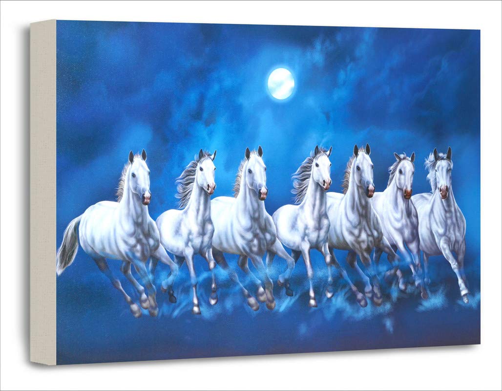 Alura Art N Frames 7 Running Horses Vastu Stretched Canvas Home Decorative Wooden Framed