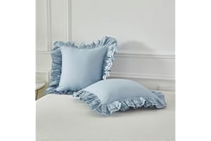 Lemfux Blue Ruffle Euro Pillow Shams, Set of 2, 26x26 inch, Cotton Decorative Pillowcases Shabby Chic Pillow Cases Pillow Cover Standard Size Coquette Pillow Covers