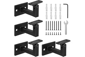 yeesport 4 Pcs Adjustable Handrail Brackets, Heavy Duty Swivel Hand Rail Brackets, Black Railing Brackets for Stairs, Include Screws and Wrenches, Ideal for Indoor & Outdoor