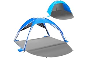 Outterra Beach Tent Sun Shelter for 3–4 People, UPF 50+ Beach Tent with Breathable 4-Door Design, 8.0mm Fiberglass Poles, Portable Sun Shade Canopy for Camping & Outdoor – Blue