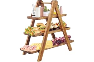 Wooden 3 Tier Terving Tray Three Tiered Cupcake Stand, Rectangle Serving Platter Wooden Farmhouse Tiered Tray,Used Forparty,C