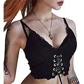 Women's Black Mall Goth Crop Top Punk Lace Cami Tank Tops Gothic Shirts