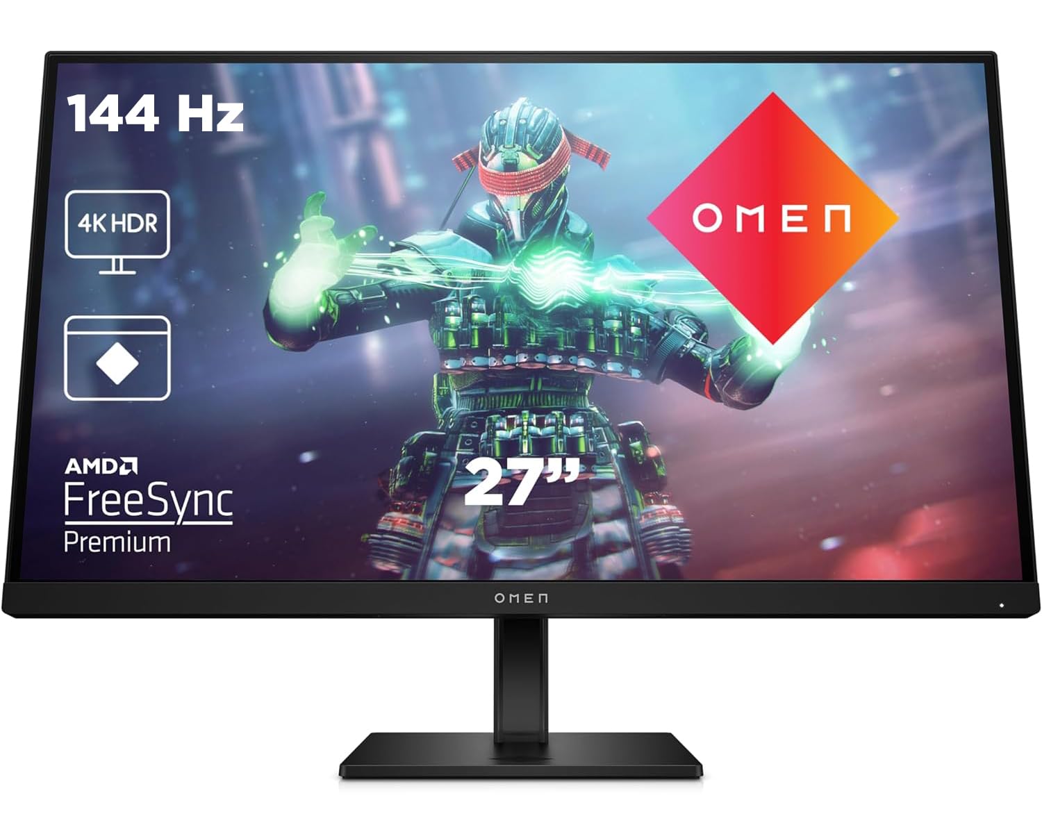 HP Omen 27k Gaming Monitor - 27 Zoll Bildschirm, 4K Display, 144Hz, AMD FreeSync Premium, HDMI 2.1, HDMI 2.0, Display Port 1.4, 2X USB-A, USB-B, USB-C, Audioausgang, RGB Licht, schwarz