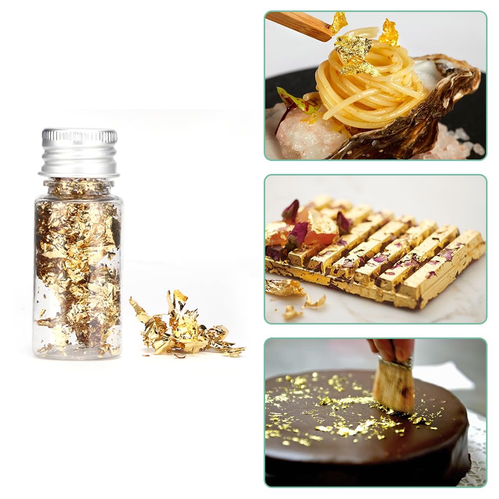 Lwuey Decorating Flakes, Gold Leaf Cake Decoration Flake Goldlen Toppers Gilding Foil Decor Imitation Metallic Decorative Drink Cooking Chocolates Cakes Drinks Dessert Cupcake Makeup 2PCS