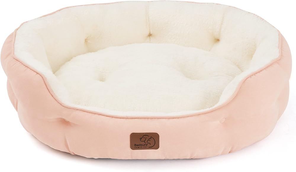 Bedsure Dog Bed for Small Dogs 63x53x20cm Round Pink Washable
