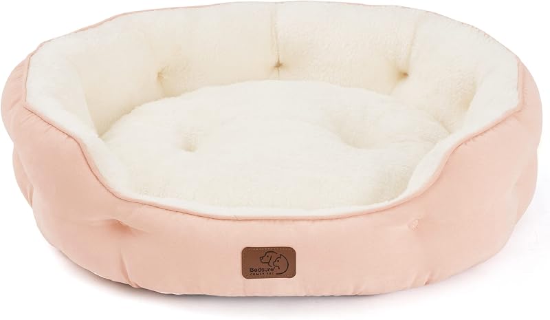 Bedsure Dog Bed for Small Dogs 63x53x20cm Round Pink Washable