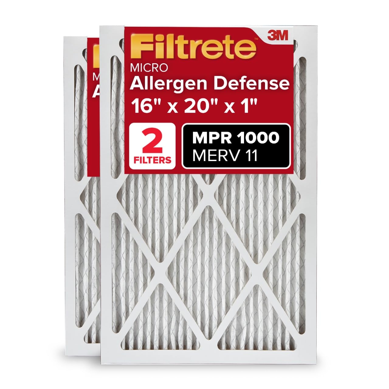 Filtrete 16x20x1, AC Furnace Air Filter, MPR 1000, Micro Allergen Defense, 2-Pack (exact dimensions 15.719 x 19.719 x 0.84) — image 1