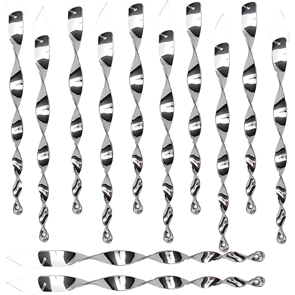 RXKFIGX 12 Pcs Birds Repellent Scare Rod Reflective Scare Spiral Rods Hanging Decorative Keep Birds From Window Patio House Home Garden (Silver)