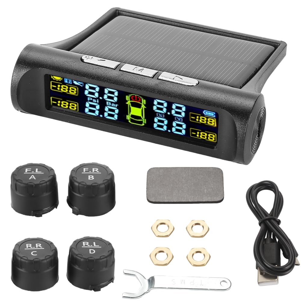 Photo 1 of Tire Pressure Monitoring System Wireless Solar Power and USB Charger Monitor, Colorful LCD Display, TPMS with 4 Sensors & 5 Alarm Modes, Real-time Monitoring Pressure and Temperature for Car RV SUV