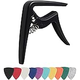 Walnut Ukulele Capo for Soprano, Concert, Tenor, Baritone with Felt Picks (Black)