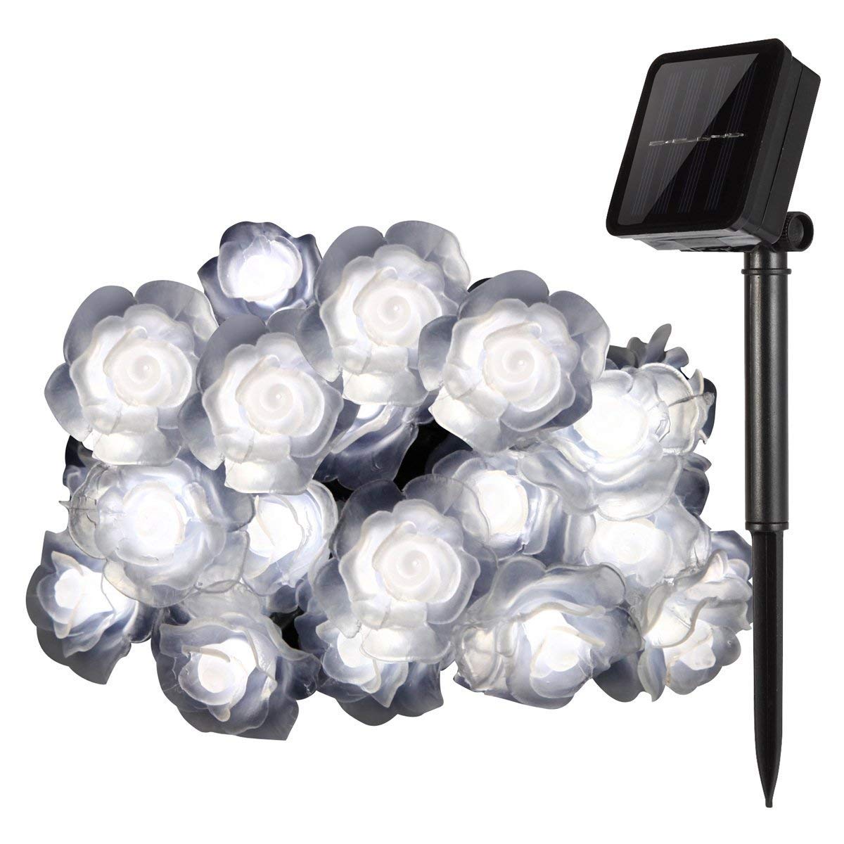 KEEDA Solar String Lights, 30 LED Rose Flower Fairy Lights Waterproof Decorative Lighting for Outdoor Patio Garden Wedding Party (White)