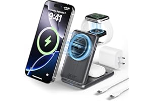 Acer 3 in 1 Charging Station for iPhone, Wireless Charger Stand,15W Fast MagSafe Charger for iPhone 17 16 15 14 13 12 Series-Apple Watch 10 9 8 7 6 5 4 3 2 SE and Ultra Series-Airpods 4 3 2 Pro Series