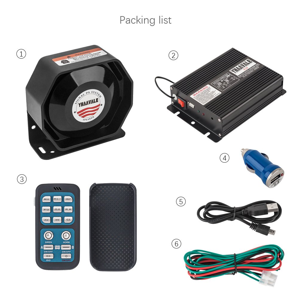 YHAAVALE 920 Car Amplifier Police Siren & Metal Ultra Slime Octagon Flat Speaker,DC12V 100W Multi-Tones Wireless Remote Control with Mic Loudspeaker Emergency Electronic PA System