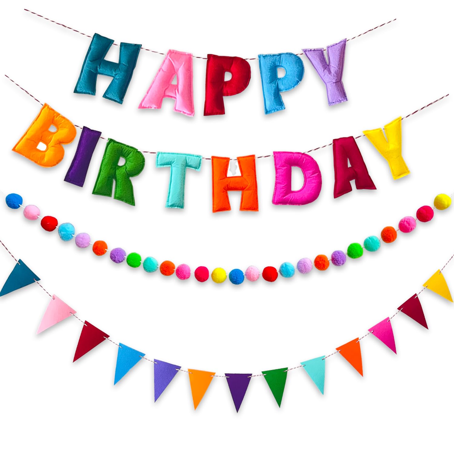 Reusable Felt Happy Birthday Banner - Felts Fabric Banner Felt Ball Garland - Happy Birthday Garland, Handmade Letters & Balls Personalized Party Sign for Birthdays Party Decorations (Green T) — image 1