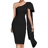 UONBOX Women's One Shoulder Sleeveless Bowknot Bodycon Club Party Bandage Dress