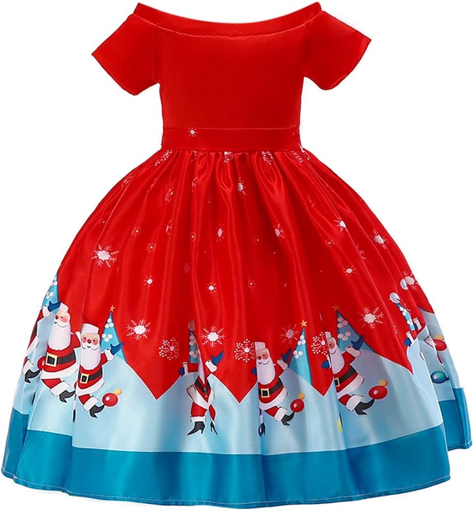 07 Years, Newest Toddler Kids Baby Girls Santa Print Princess Dress