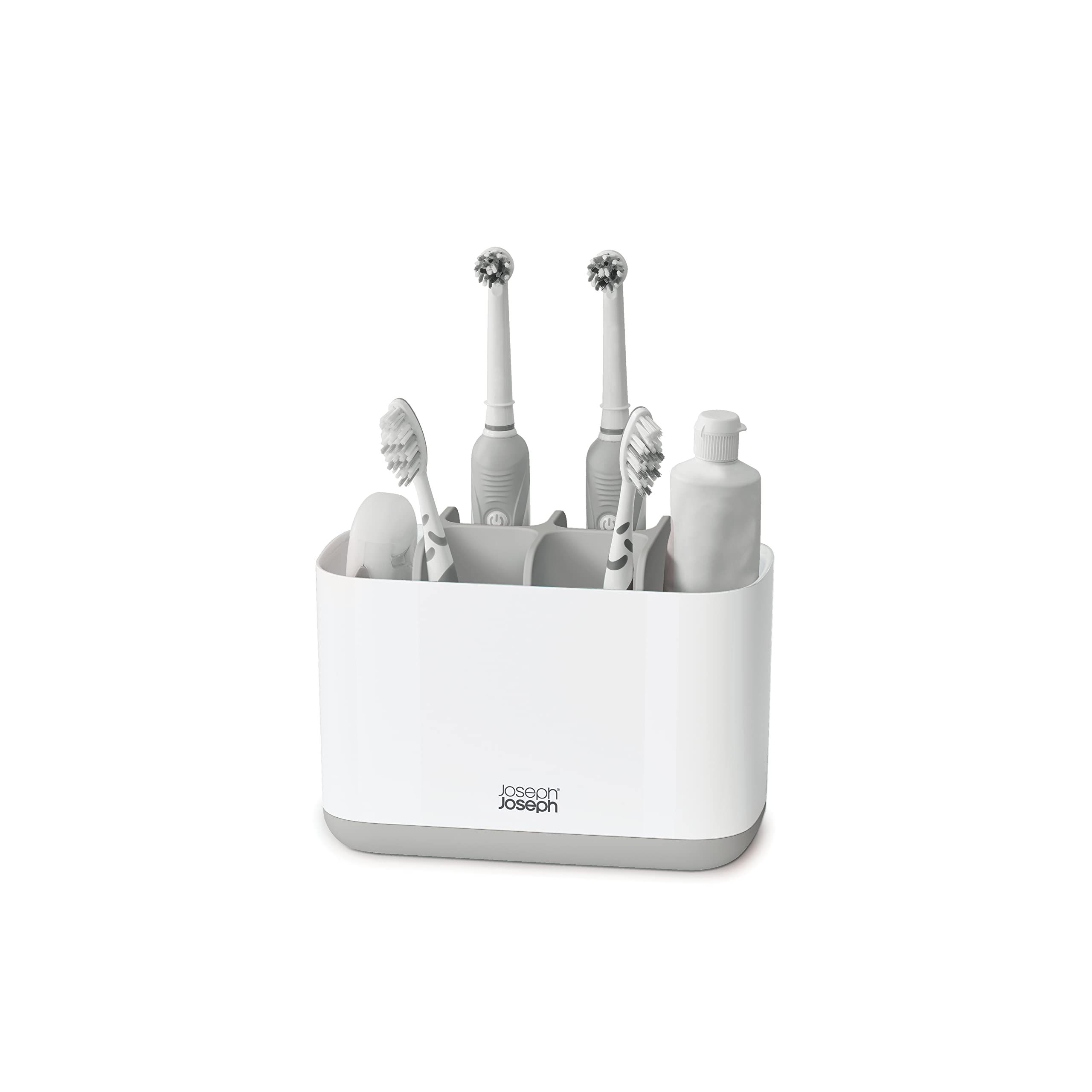 Joseph Joseph Easy-Store - Large Toothbrush Holder Caddy, Bathroom Storage - White/Grey