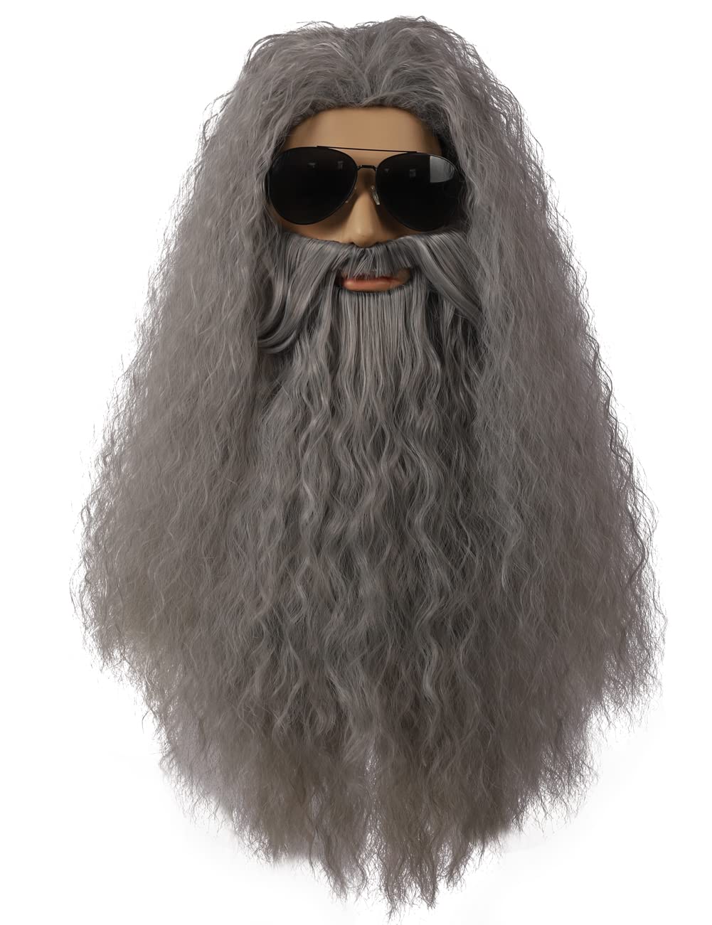 Photo 1 of Wizard Beard and Wig, Long Wavy Grey Cosplay Wig for Men Halloween Costume Boys Beard Wig