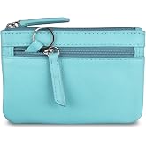 ili New York Leather Mini Compact Coin Purse - Aegean Blue | Genuine Leather Pouch with Key Ring &amp; RFID Protection, Used for Coins, Keys and Cards, Ideal for Travel and Everyday Carry