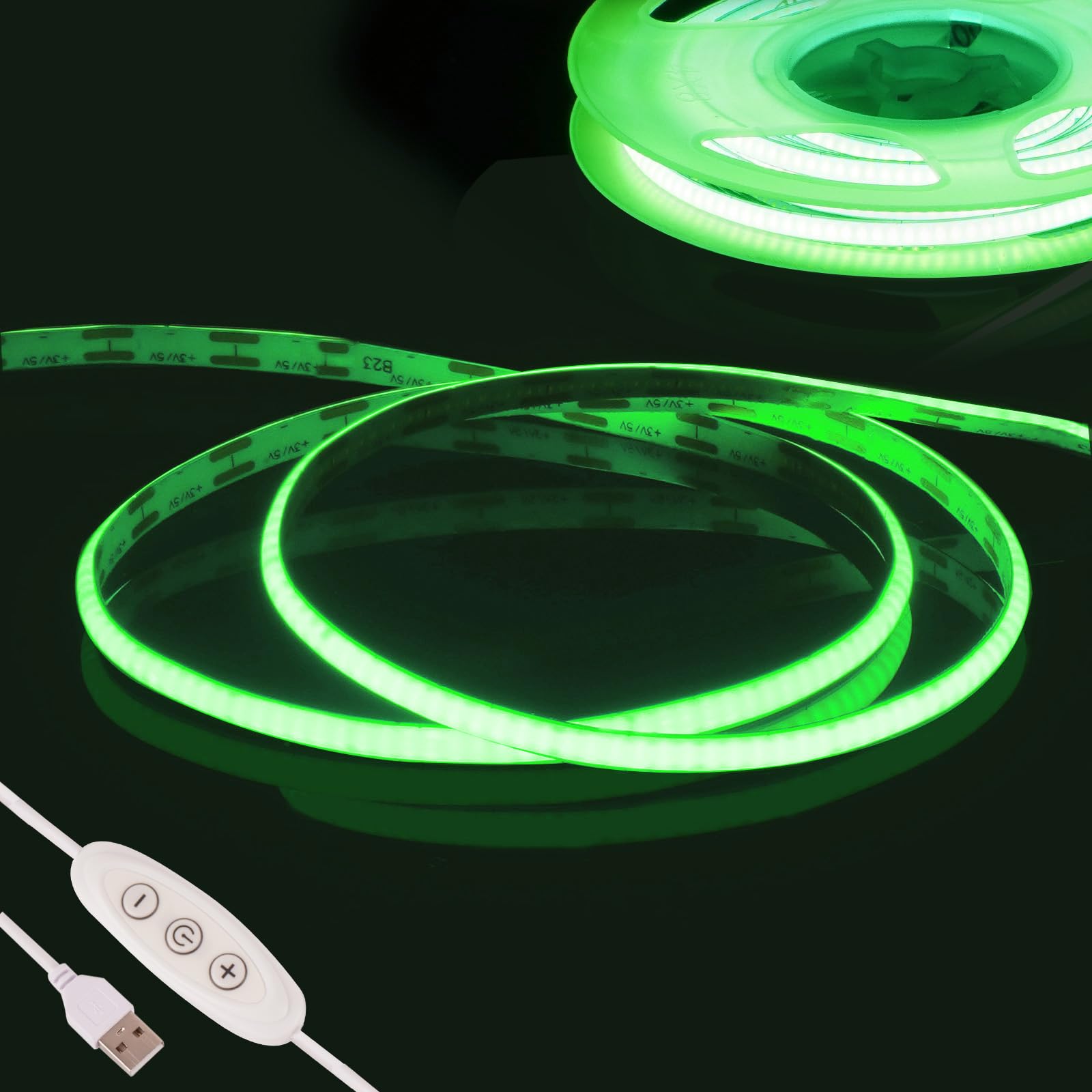 Fosingut Green COB LED Strip Light 2m,5V USB LED Lights TV Backlight,CRI90 960 LED Flexible Under Cabinet Kitchen Light,4mm Dimmable COB LED Tape Light for PC,Mirror,Wardrobe,Bedroom,Home DIY Lighting — image 1