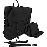 BUNSO Baby Neoprene Diaper Bag, Minimalist Backpack Diaper Bag with Pouch, Changing Pad, and Stroller Straps, Water Resistant and Lightweight Dad Diaper Bag, Diaper Bag Backpack, Black