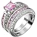 XAHH Jewelry Womens 2 pcs 925 Sterling Silver Plated Pink Cubic Zirconia Wedding Engagement Ring Set