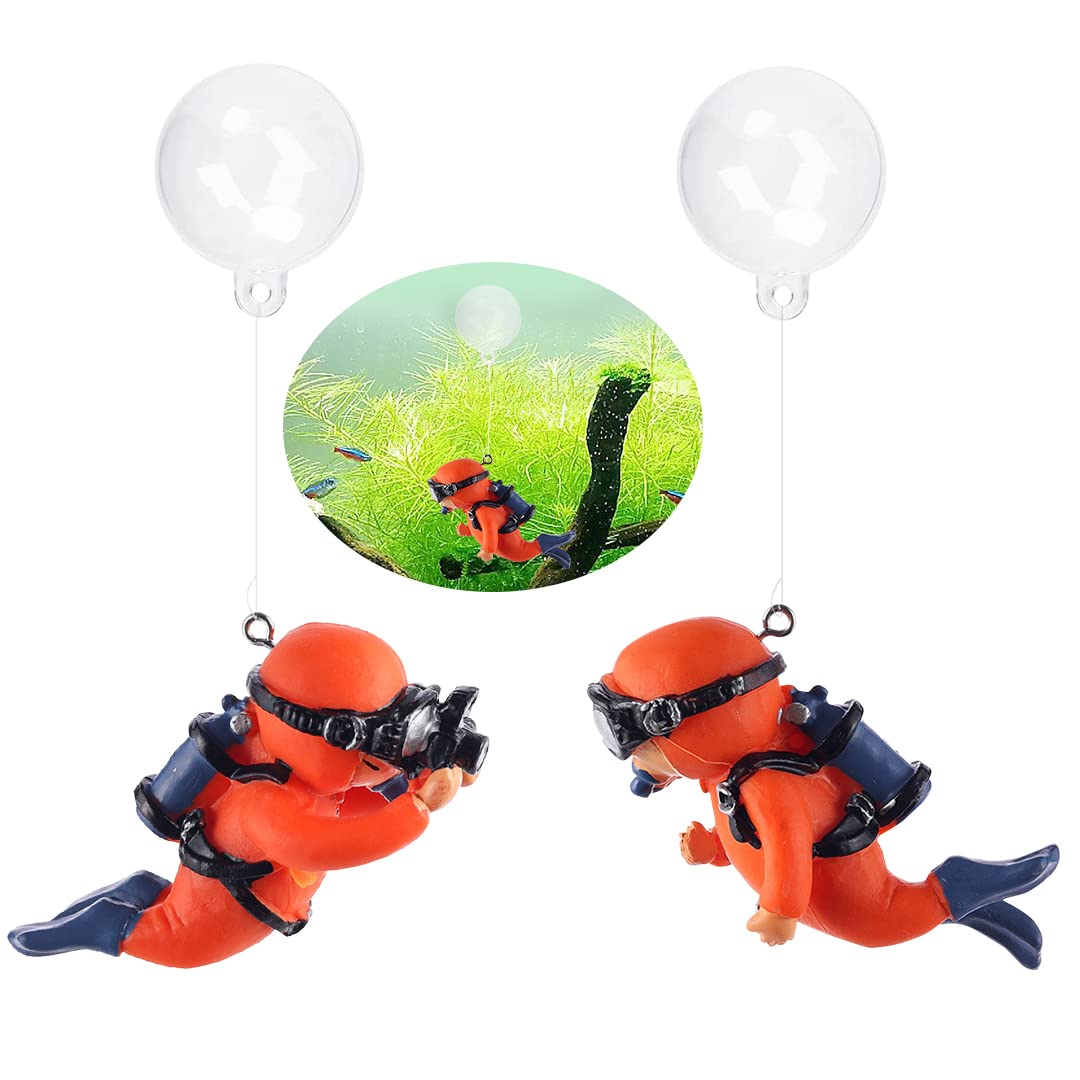 Zayookey 2Pcs Floating Fish Tank Decorations Lovely Blue Fat Diver Funny Device Fish Tank Accessories Small Cartoon Aquarium Ornament for All Kinds of Fish Tanks (Orange Diver)