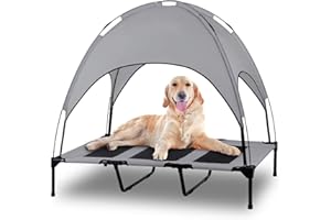 IHEQARD Elevated Outdoor Dog Bed with Canopy, Raised Removable Cover Cooling Dog Beds with Waterpoof Shade Dog Tent Outside Portable Dog Cot for Large Dogs Pet (Dark Grey)